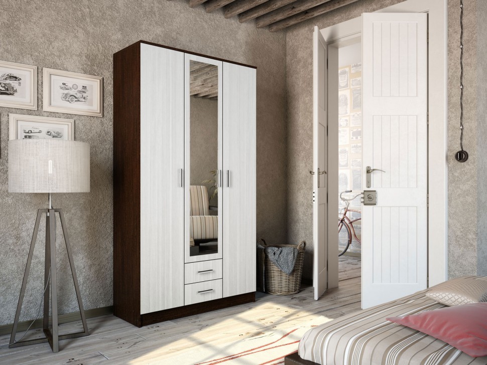 Распашной шкаф Эко Трио с зеркалом