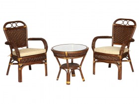 Комплект плетеной мебели Комплект террасный ANDREA (стол кофейный со стеклом + 2 кресла + подушки)