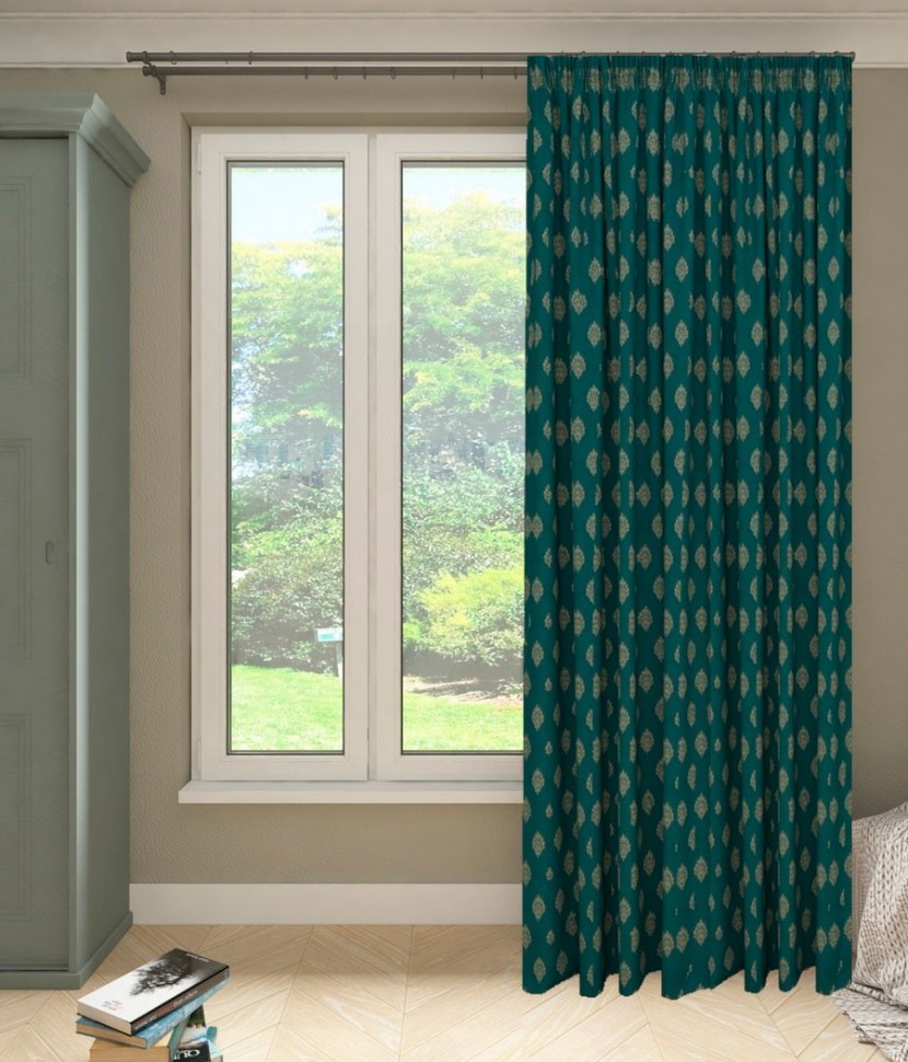 Штора Портьера Вензель золотой/бирюзовый